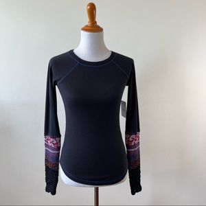 Free People | Black Combo Knit Crochet Long Sleeve Top